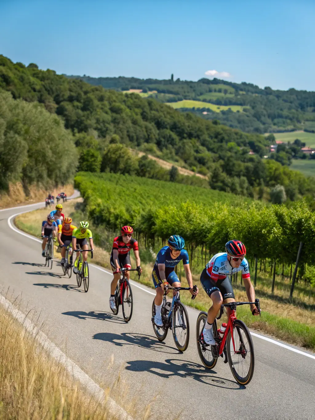 An image of cyclists riding through a scenic route in Foix, highlighting the beauty of the local area.