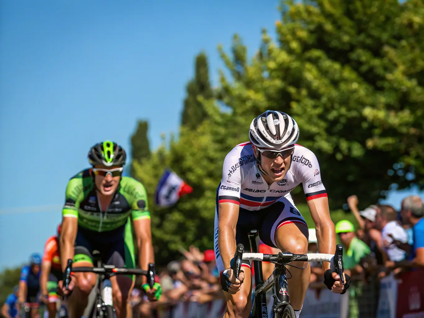 An action shot of cyclists competing in a recreational cycling event, highlighting the competitive spirit and fun atmosphere of GUIDON FUXEEN's events.