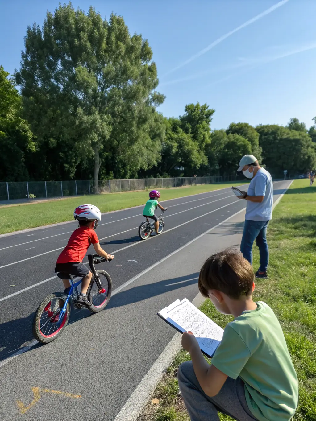 A photograph of cyclists participating in a group training session, focusing on teamwork and skill development.